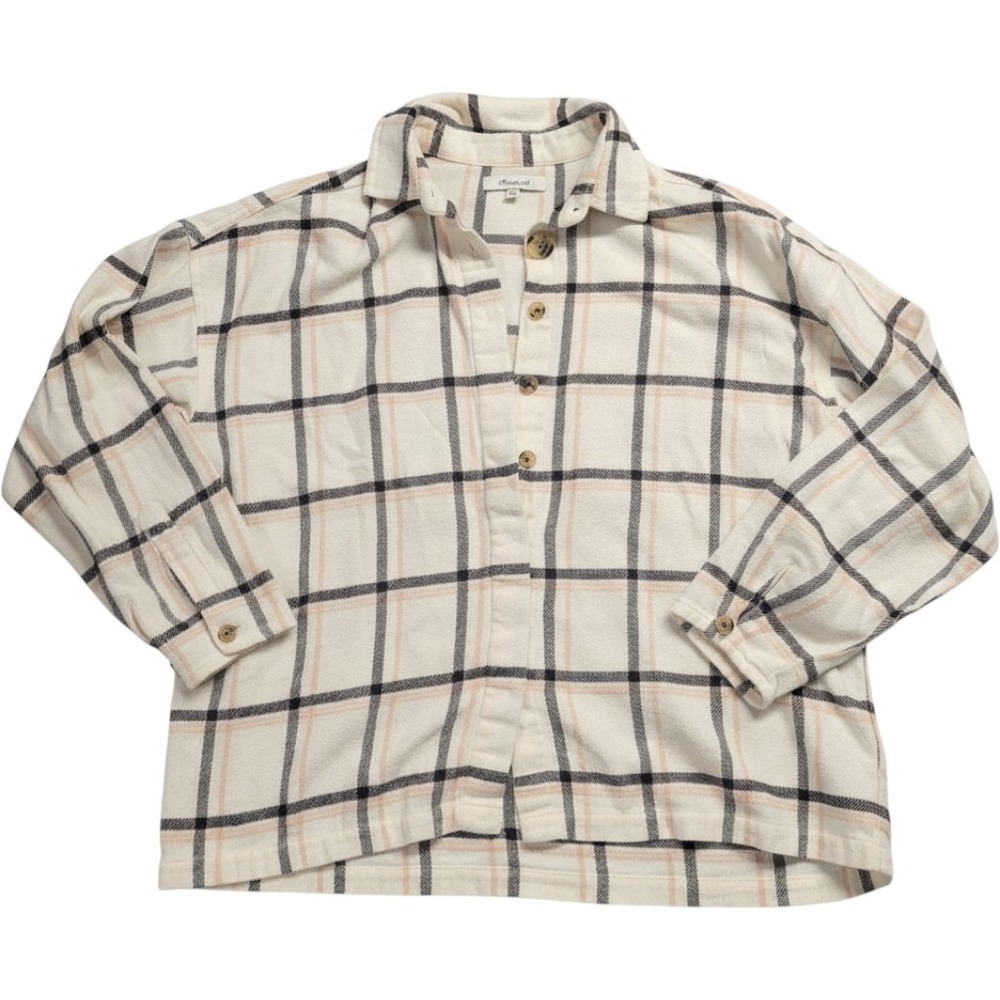 Madewell Flannel Shirt Womens XS Cream Pink Black Plaid Button Up Country